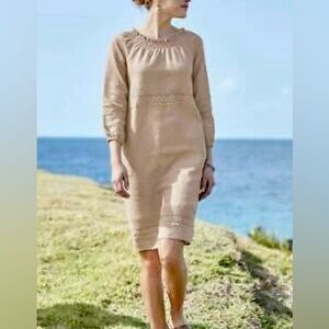 NWT New J. Jill 100% Linen and Lace Dress Minimalist Flax Color Size Small